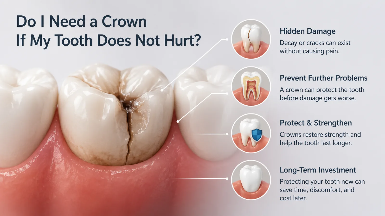 MDRN Dental Studio educational image for Do I Need a Crown If My Tooth Does Not Hurt?