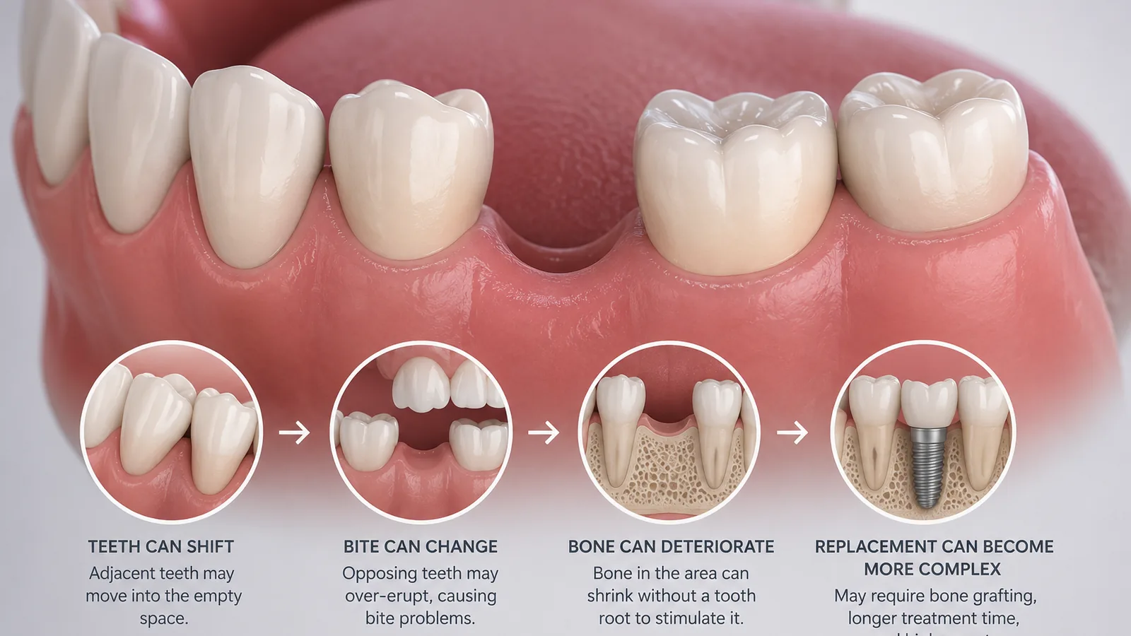 MDRN Dental Studio educational image for One Missing Tooth: Why Waiting Can Make Replacement More Complicated